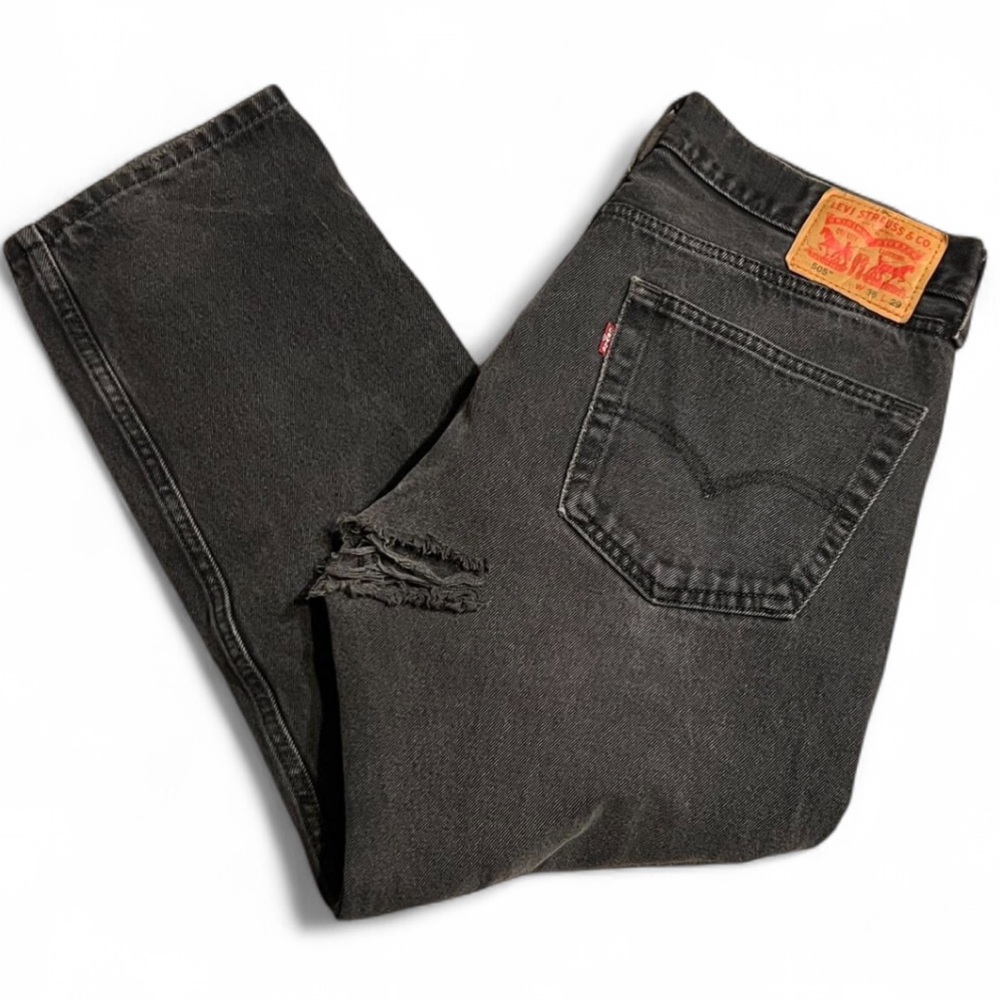 Levi’s 505 Regular Fit Jeans W38 L29 Black Wash Y2K Distressed